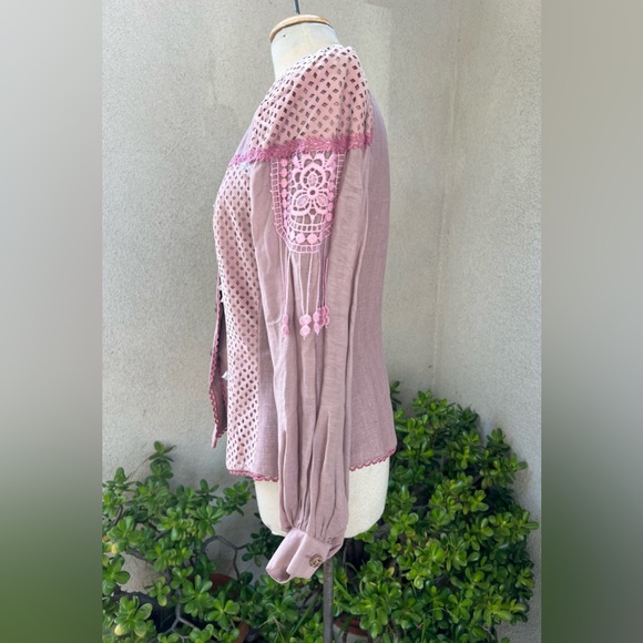 Vintage glam blazer jacket dusty rose linen faux suede floral beads Med La Foret - Picture 4 of 14